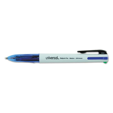 Universal™ 4-color Multi-color Ballpoint Pen, Retractable, Medium 1 Mm, Black-blue-green-red Ink, White-translucent Blue Barrel, 3-pack freeshipping - TVN Wholesale